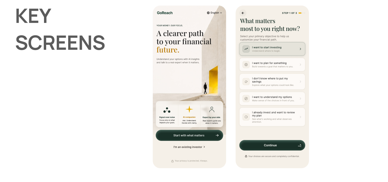 GoReach wireframing key screens