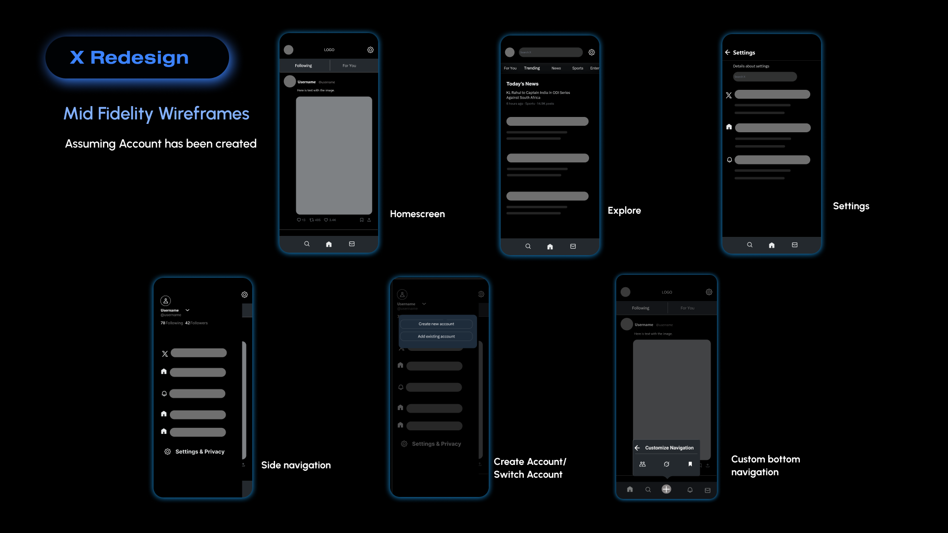 Mid fidelity wireframes