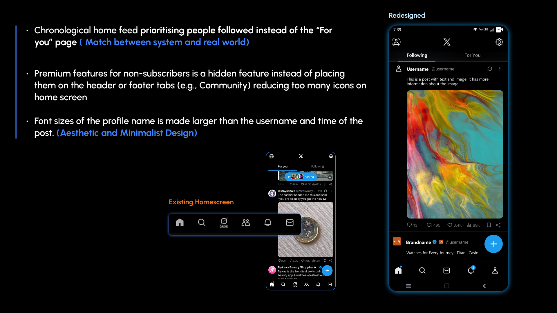 Redesigned home feed prioritizing followed content
