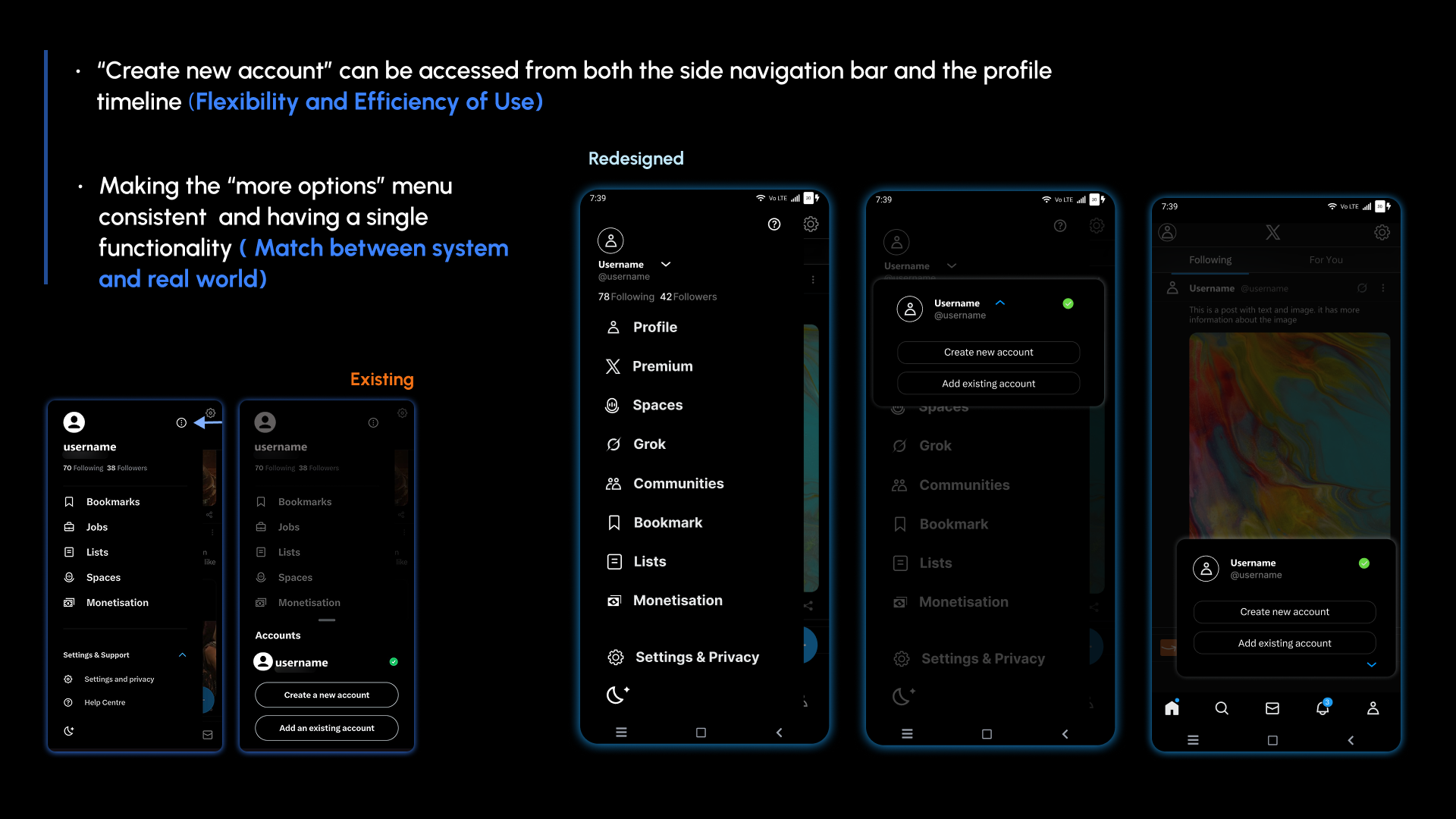 Redesigned account creation and account switching