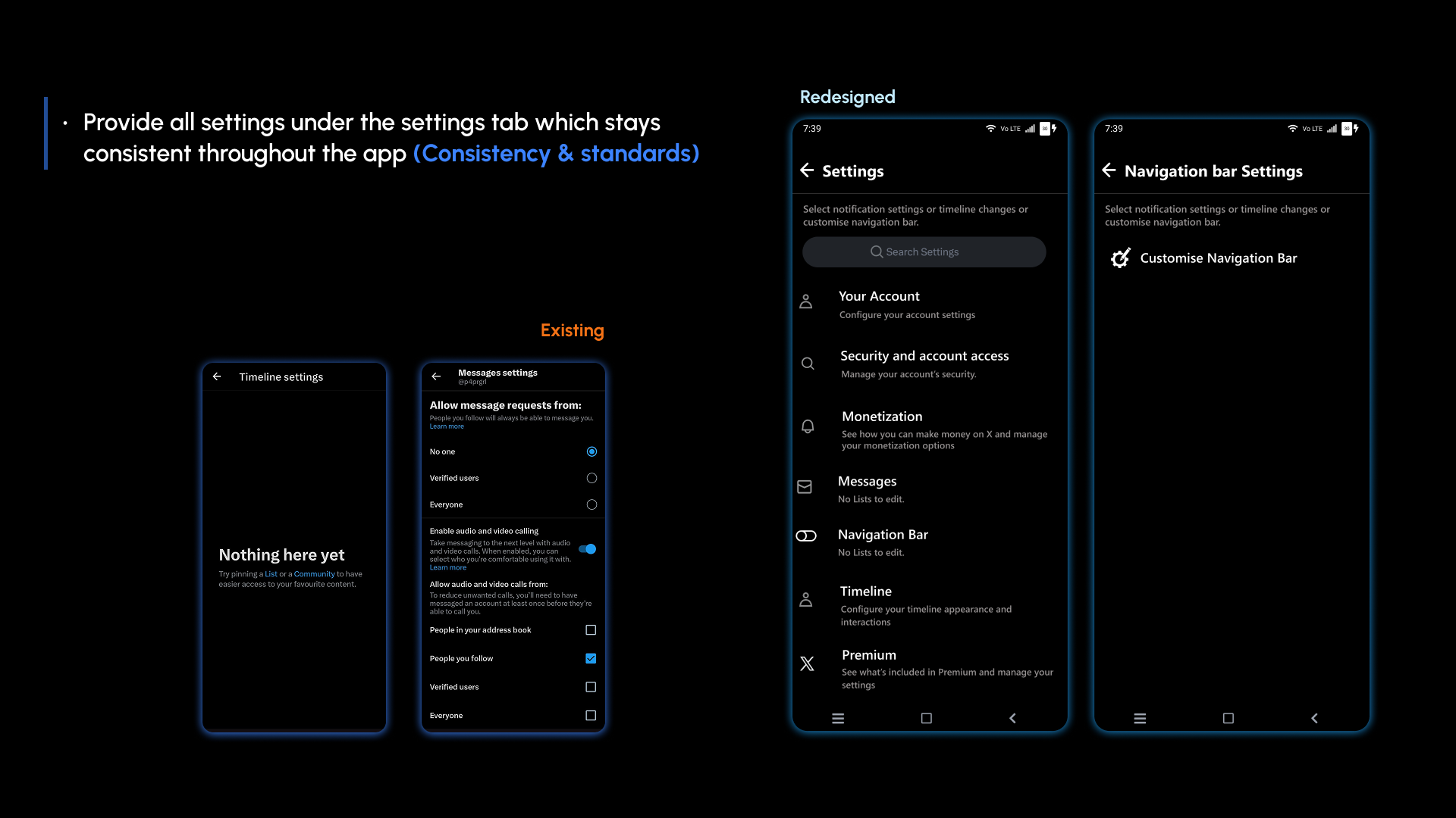 Redesigned Settings structure