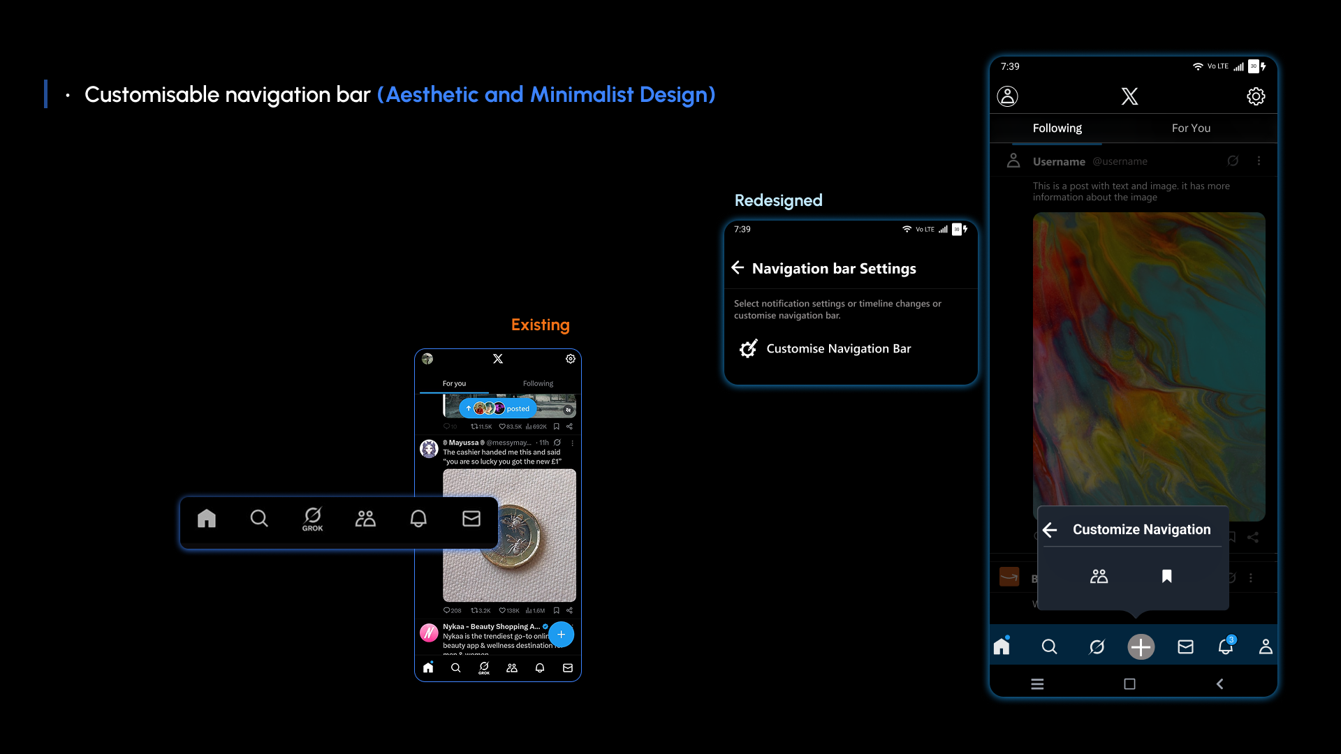 Redesigned customizable navigation