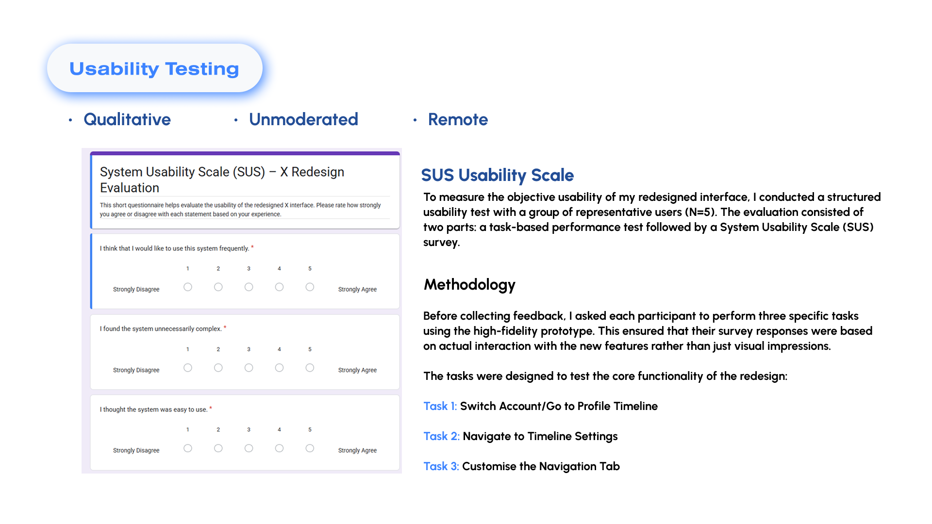 Usability testing methodology and SUS questionnaire